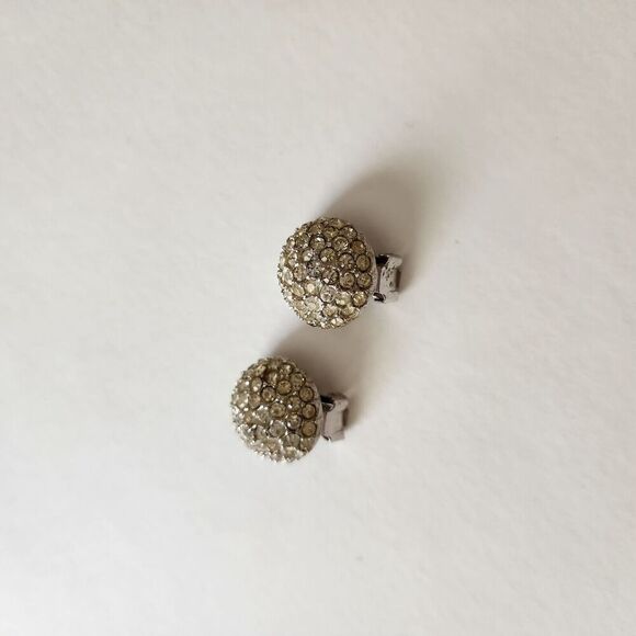 Vintage BELLINI Crystal Rhinestone Clip-On Ball Round Button Earrings Silver EUC - Picture 3 of 6